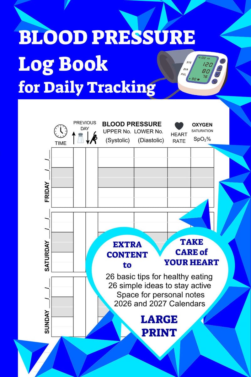 English Cover Blood Pressure LogBook for daily tracking